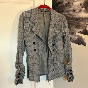 BooHoo Check Button Sleeve Blazer - Size 6